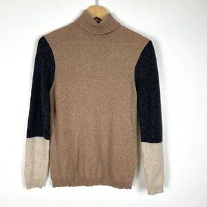 Morgan Taylor Cashmere Turtleneck Colorblock Sweater Womens L Neutral Old Money